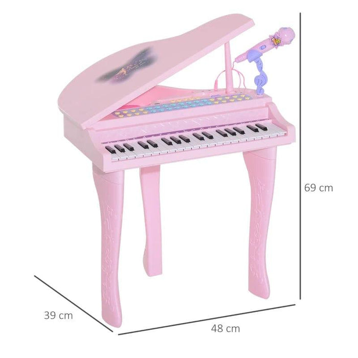 37 Keys Kids Mini Grand Piano with Stool and Microphone in Pink - Little and Giant Explorers HOMCOM