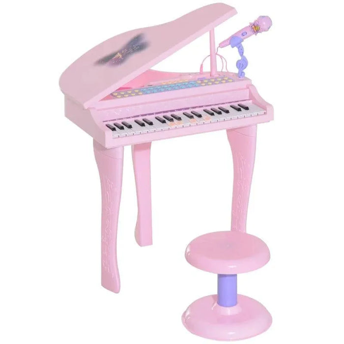 37 Keys Kids Mini Grand Piano with Stool and Microphone in Pink - Little and Giant Explorers HOMCOM