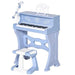 37 Keys Kids Piano Mini Electronic Keyboard with Stool, Microphone and Music Stand in Blue - Little and Giant Explorers HOMCOM