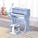 37 Keys Kids Piano Mini Electronic Keyboard with Stool, Microphone and Music Stand in Blue - Little and Giant Explorers HOMCOM