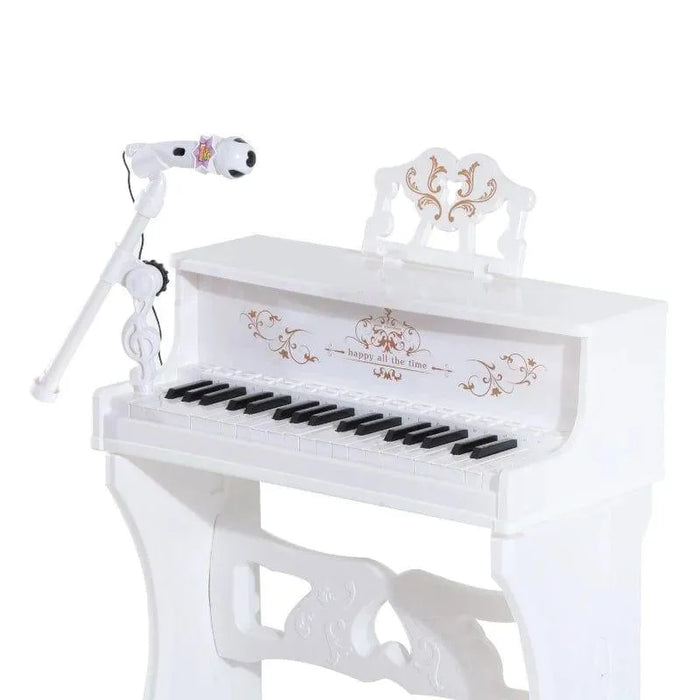 37 Keys Kids Piano, Mini Electronic Keyboard with Stool, Microphone and Music Stand in White - Little and Giant Explorers HOMCOM