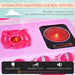 Pink kids kitchen playset stove with lights, sound, and interactive cooking features