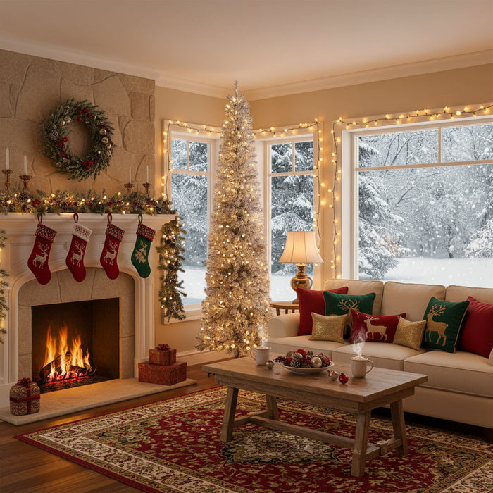 Slim Christmas Tree with Stand and Flocked Snow 300cm - Little and Giant Explorers vidaXL