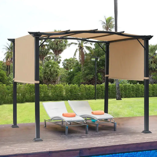 3x2.5m Retractable Pergola – Khaki | Steel Garden Shelter - Sliding UV-Resistant Canopy OUTSUNNY - Little and Giant Explorers Outsunny
