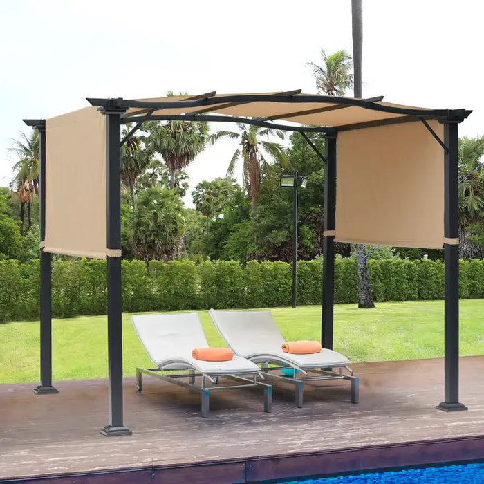 3x2.5m Retractable Pergola – Khaki | Steel Garden Shelter - Sliding UV-Resistant Canopy OUTSUNNY - Little and Giant Explorers Outsunny