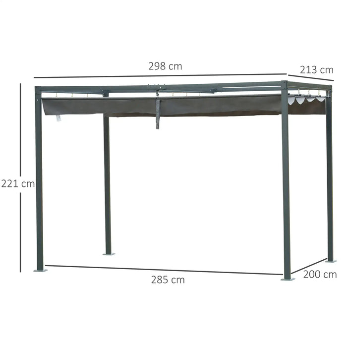Metal Outdoor Pergola with Retractable Roof in Grey (3 x 2m) - Little and Giant Explorers Outsunny