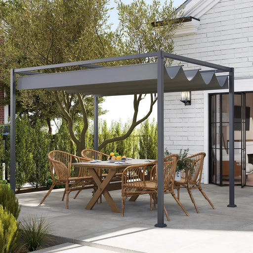 Metal Outdoor Pergola with Retractable Roof in Grey (3 x 2m) - Little and Giant Explorers Outsunny