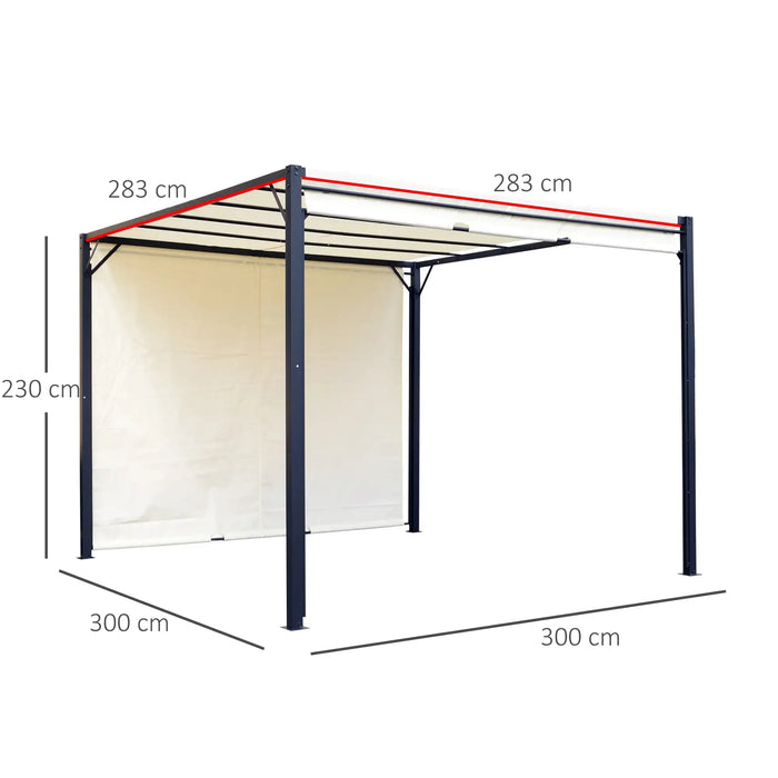 Metal Retractable Pergola Canopy in Cream White (3 x 3 x 2.3m) - Little and Giant Explorers Outsunny