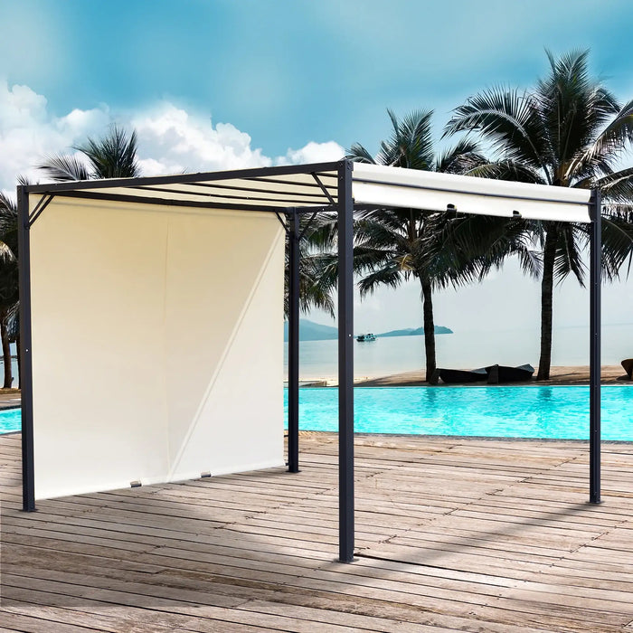 Metal Retractable Pergola Canopy in Cream White (3 x 3 x 2.3m) - Little and Giant Explorers Outsunny