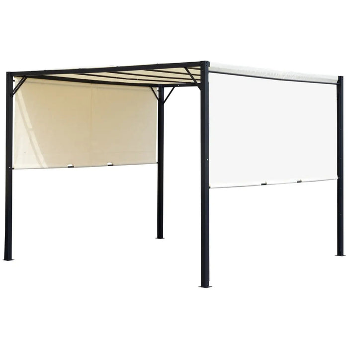 Metal Retractable Pergola Canopy in Cream White (3 x 3 x 2.3m) - Little and Giant Explorers Outsunny