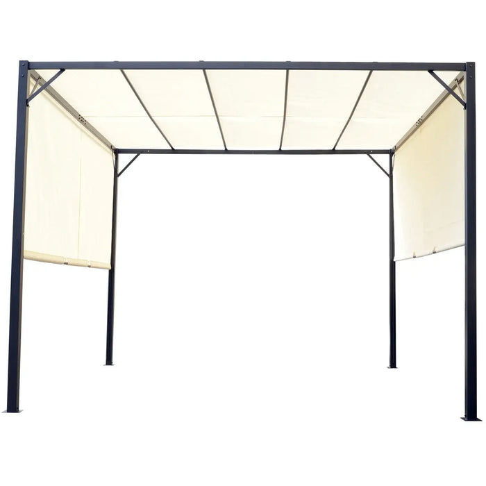 Metal Retractable Pergola Canopy in Cream White (3 x 3 x 2.3m) - Little and Giant Explorers Outsunny