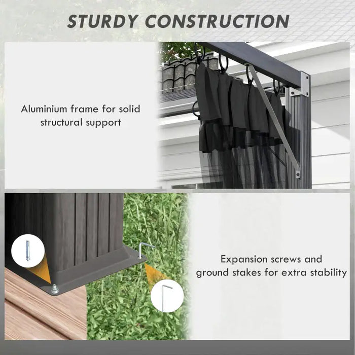 3x3m Aluminium Pergola – Dark Grey | Retractable Canopy Garden Shelter - Mesh Curtains OUTSUNNY - Little and Giant Explorers Outsunny