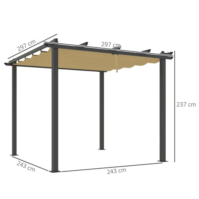 3x3m Aluminium Pergola – Khaki | Retractable Roof - Drainage and Secure Fixings OUTSUNNY - Little and Giant Explorers Outsunny