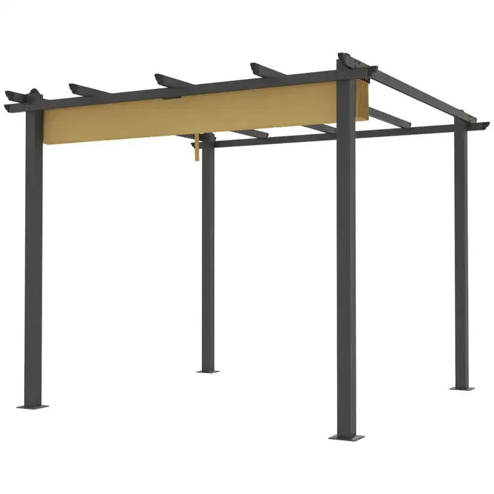 3x3m Aluminium Pergola – Khaki | Retractable Roof - Drainage and Secure Fixings OUTSUNNY - Little and Giant Explorers Outsunny