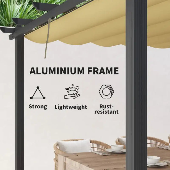 3x3m Aluminium Pergola – Khaki | Retractable Roof - Drainage and Secure Fixings OUTSUNNY - Little and Giant Explorers Outsunny