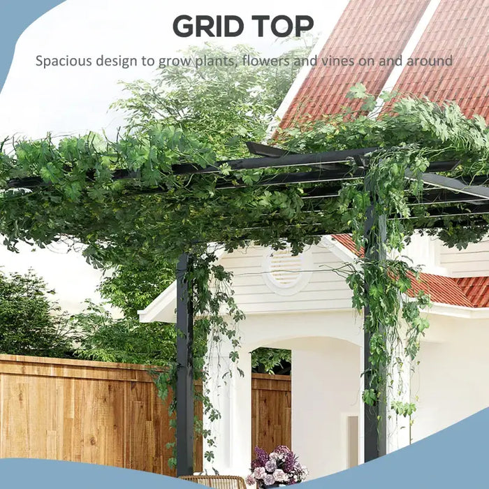 3x3m Metal Grid-Top Pergola – Freestanding Garden Frame for Climbing Plants and Hanging Baskets | OUTSUNNY - Little and Giant Explorers Outsunny