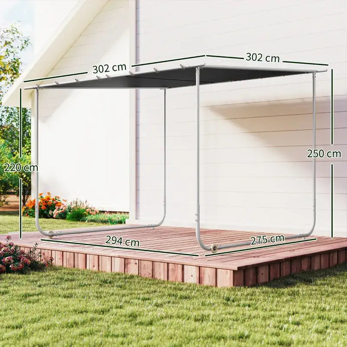 3x3m Mobile Pergola – Dark Grey | Steel Garden Shelter - UV30+ Canopy, Wheels and Sandbags OUTSUNNY - Little and Giant Explorers Outsunny