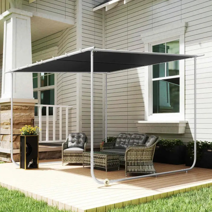 3x3m Mobile Pergola – Dark Grey | Steel Garden Shelter - UV30+ Canopy, Wheels and Sandbags OUTSUNNY - Little and Giant Explorers Outsunny