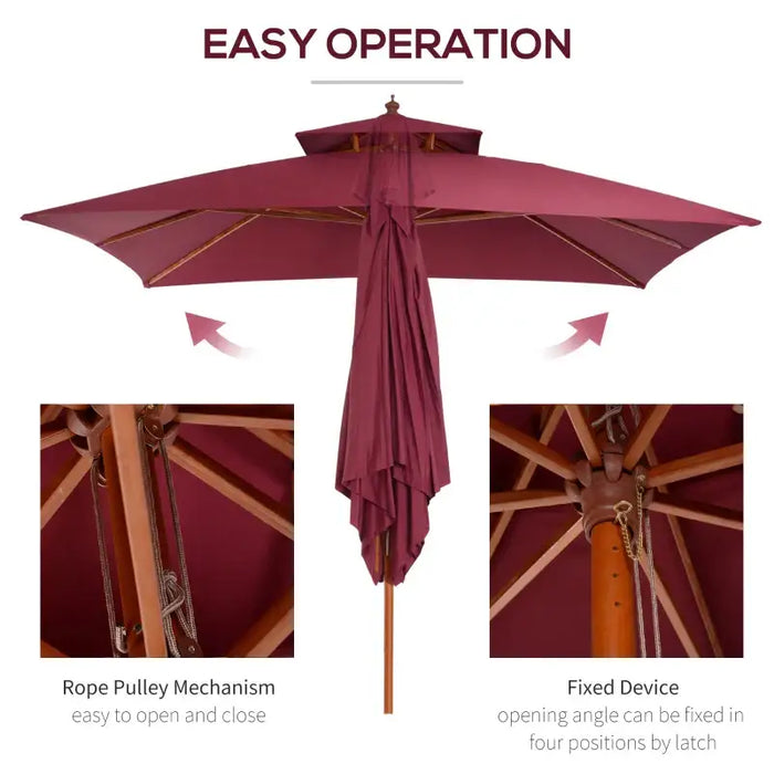 3x3m Pagoda-Style Bamboo Garden Parasol – Wine Red | Double-Tier Canopy OUTSUNNY - Little and Giant Explorers Outsunny