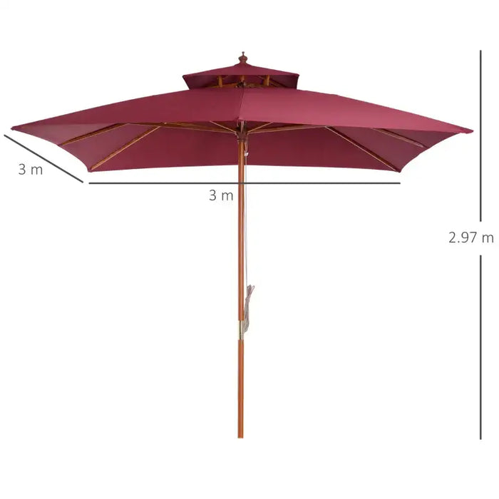3x3m Pagoda-Style Bamboo Garden Parasol – Wine Red | Double-Tier Canopy OUTSUNNY - Little and Giant Explorers Outsunny