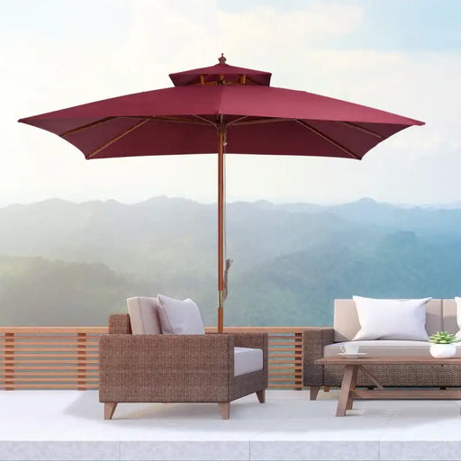 3x3m Pagoda-Style Bamboo Garden Parasol – Wine Red | Double-Tier Canopy OUTSUNNY - Little and Giant Explorers Outsunny