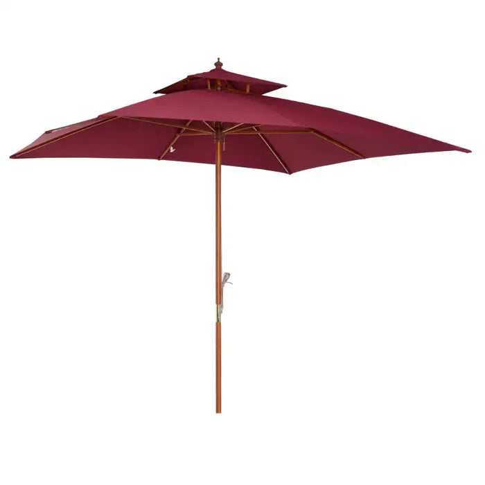 3x3m Pagoda-Style Bamboo Garden Parasol – Wine Red | Double-Tier Canopy OUTSUNNY - Little and Giant Explorers Outsunny