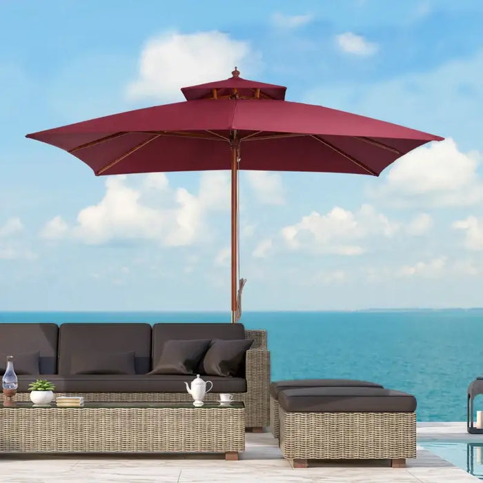 3x3m Pagoda-Style Bamboo Garden Parasol – Wine Red | Double-Tier Canopy OUTSUNNY - Little and Giant Explorers Outsunny