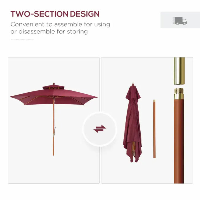 3x3m Pagoda-Style Bamboo Garden Parasol – Wine Red | Double-Tier Canopy OUTSUNNY - Little and Giant Explorers Outsunny