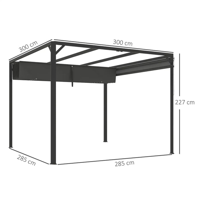 Aluminium Pergola with Retractable Roof and Wall in Dark Grey (3 x 3m) - Little and Giant Explorers Outsunny