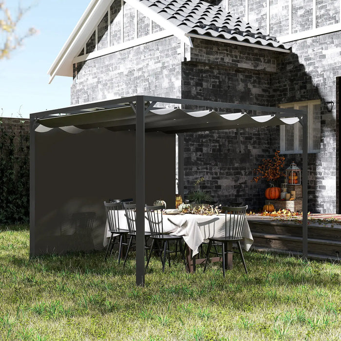 Aluminium Pergola with Retractable Roof and Wall in Dark Grey (3 x 3m) - Little and Giant Explorers Outsunny