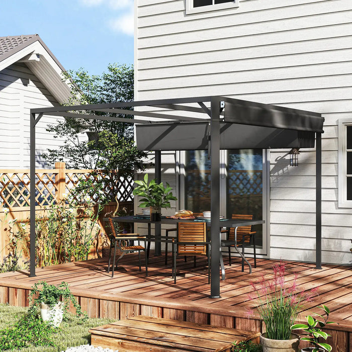 Aluminium Pergola with Retractable Roof and Wall in Dark Grey (3 x 3m) - Little and Giant Explorers Outsunny