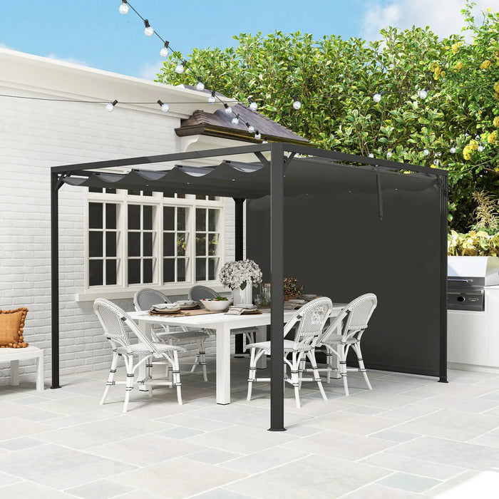 Aluminium Pergola with Retractable Roof and Wall in Dark Grey (3 x 3m) - Little and Giant Explorers Outsunny