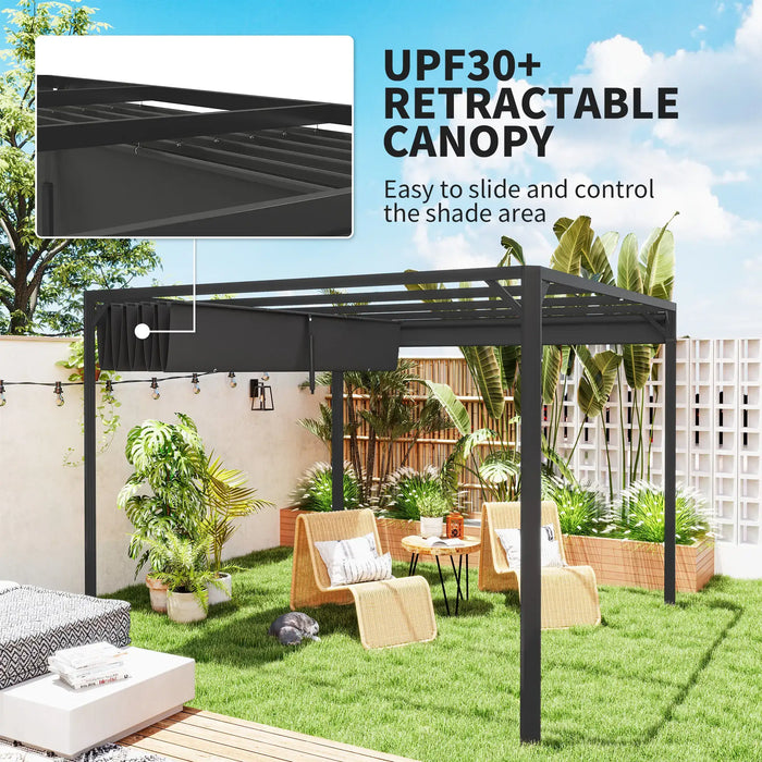 Aluminium Pergola with Retractable Roof and Wall in Dark Grey (3 x 3m) - Little and Giant Explorers Outsunny