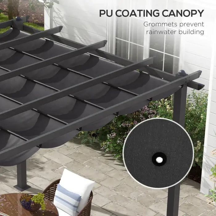 3x3m Retractable Pergola – Dark Grey | Aluminium Garden Shelter with Sliding Canopy OUTSUNNY - Little and Giant Explorers Outsunny