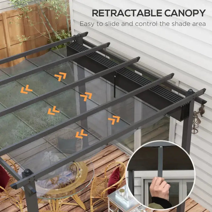 3x3m Retractable Pergola – Dark Grey | Aluminium Garden Shelter with Sliding Canopy OUTSUNNY - Little and Giant Explorers Outsunny