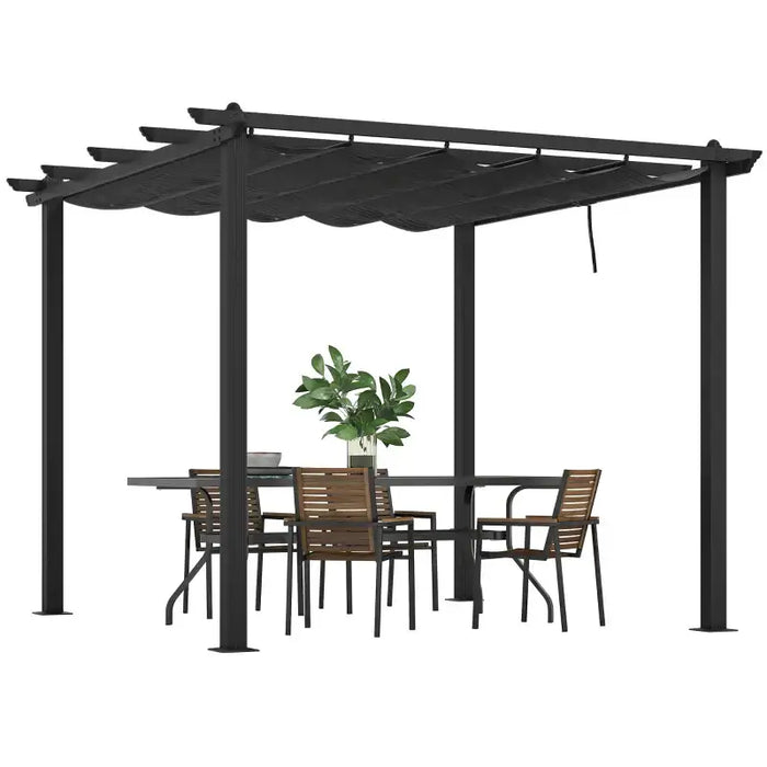 3x3m Retractable Pergola – Dark Grey | Aluminium Garden Shelter with Sliding Canopy OUTSUNNY - Little and Giant Explorers Outsunny
