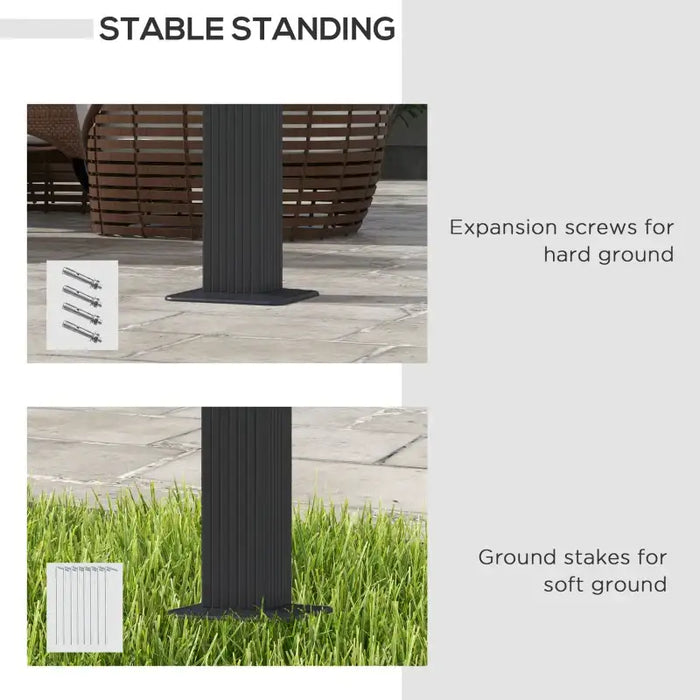 3x3m Retractable Pergola – Dark Grey | Aluminium Garden Shelter with Sliding Canopy OUTSUNNY - Little and Giant Explorers Outsunny