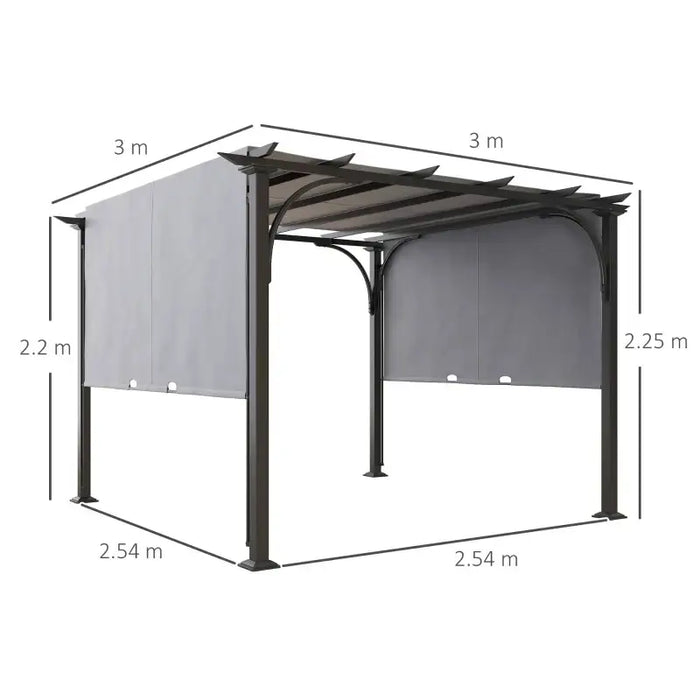 3x3m Sliding Pergola – Grey and Black | Metal Garden Shelter - Retractable Canopy OUTSUNNY - Little and Giant Explorers Outsunny
