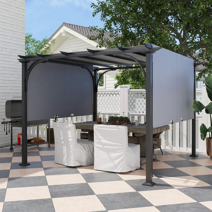 3x3m Sliding Pergola – Grey and Black | Metal Garden Shelter - Retractable Canopy OUTSUNNY - Little and Giant Explorers Outsunny