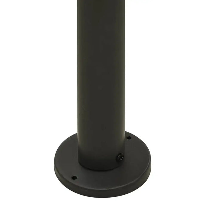 Close-up of anthracite steel pergola post base for garden or patio structure