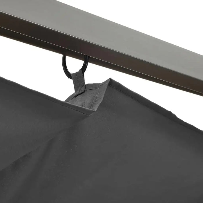 Close-up of steel pergola frame with anthracite retractable canopy for garden or patio