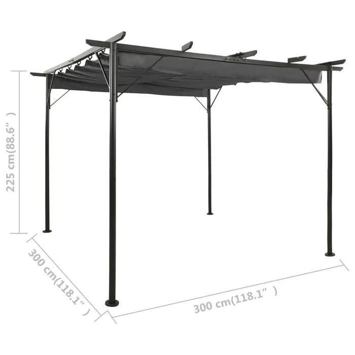 3x3m steel pergola with anthracite retractable roof, garden and patio canopy shelter