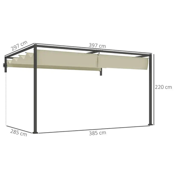 3x4m Steel Pergola – Khaki | Wall-Mounted Garden Shelter - Retractable Roof and Drainage OUTSUNNY - Little and Giant Explorers Outsunny