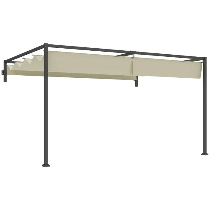3x4m Steel Pergola – Khaki | Wall-Mounted Garden Shelter - Retractable Roof and Drainage OUTSUNNY - Little and Giant Explorers Outsunny
