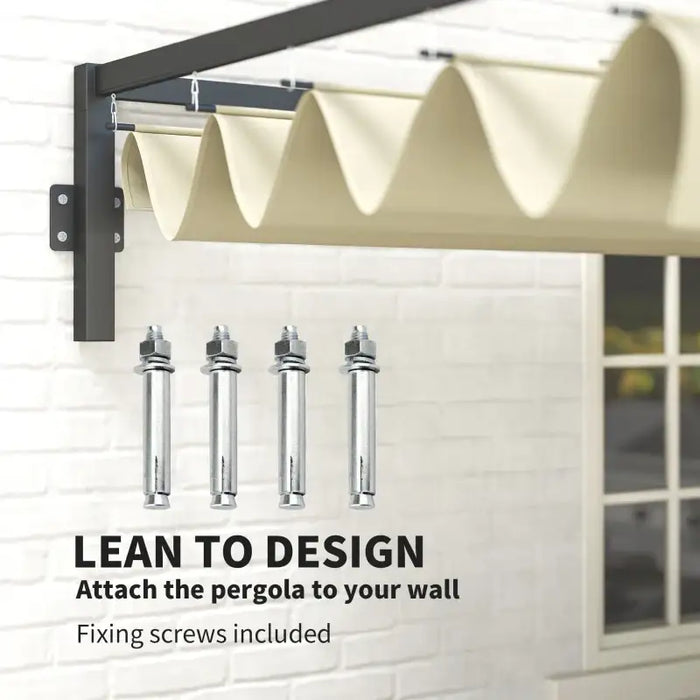 3x4m Steel Pergola – Khaki | Wall-Mounted Garden Shelter - Retractable Roof and Drainage OUTSUNNY - Little and Giant Explorers Outsunny