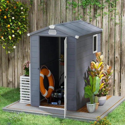 4.4FT x 6.2FT Aluminium Frame and Plastic Wall Shed with Foundation in Grey - Little and Giant Explorers Outsunny