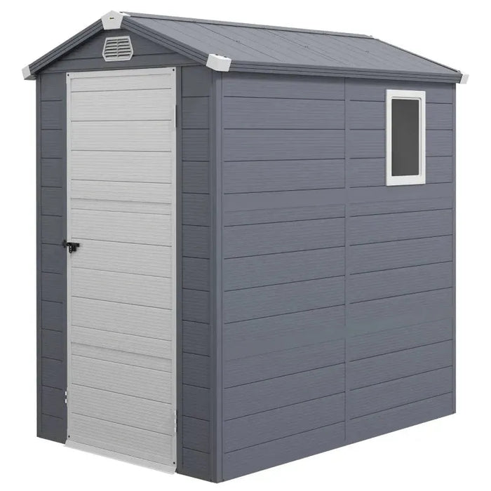 4.4FT x 6.2FT Aluminium Frame and Plastic Wall Shed with Foundation in Grey - Little and Giant Explorers Outsunny