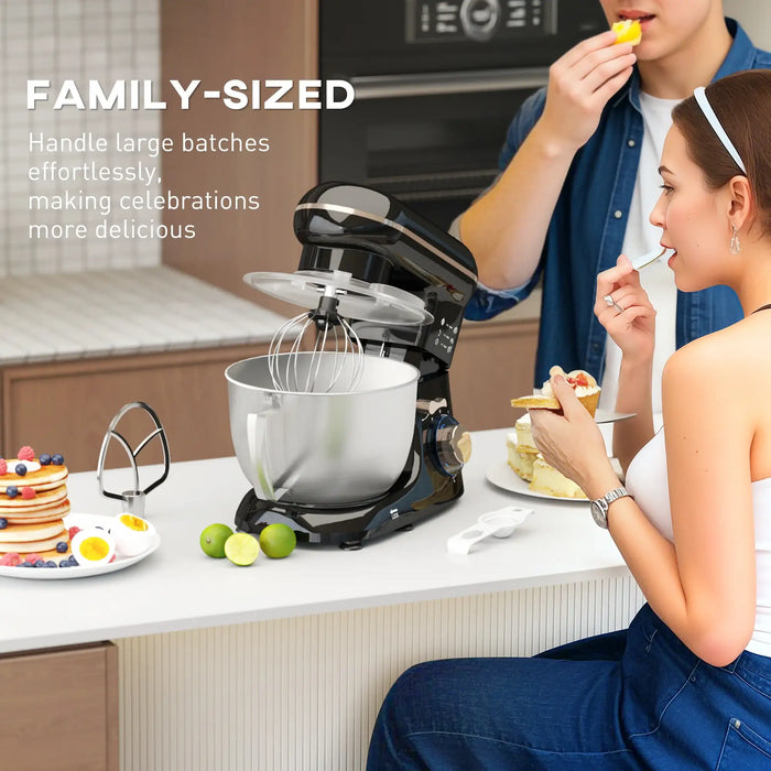 Family-sized kitchen mixer with a couple enjoying cake in a kitchen setting