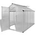 Walk-in aluminium frame greenhouse with clear polycarbonate panels and roof vent
