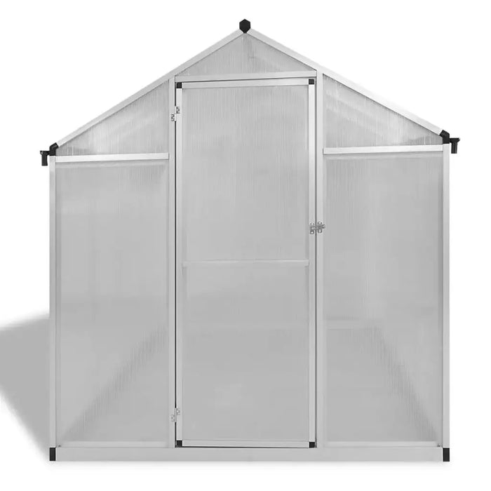 Aluminium frame walk-in greenhouse with double-walled polycarbonate panels and roof vent